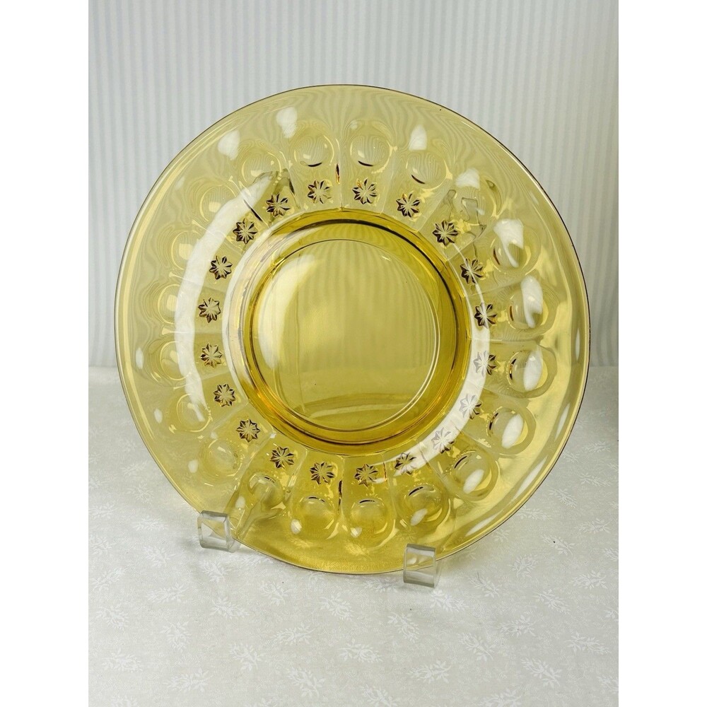 Unmarked Amber Pressed Glass Starburst Pattern Round Plate 8" Diameter